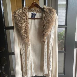 Warm and beautiful fur collared Chaps sweater